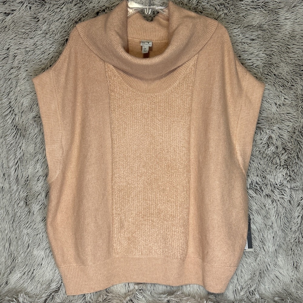 Worthington 2X Women's Pink Sand Cowl Chenille Dolman Sweater Oversize Stretch